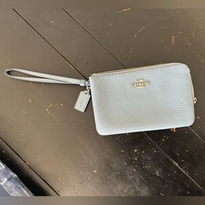 Coach Pebble Blue Leather Double Corner Zip Cuff F87590